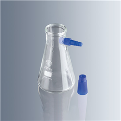 Filtering flask, Erlenmeyer 1L w attached plastic hose nozzle, borosilicate glass Simax / EA