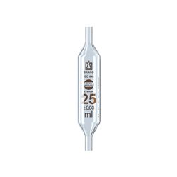 Bulb pip, BLAUBRAND-ETERNA, class AS, 25ml, one-mark, AR-Glas, grad. in amber / PK 6
