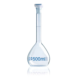 Vol. flask BLAUBRAND class A, 1000ml W, Boro 3.3 NS 29/32, PP-stopper, wide neck, grad. in blue / EA