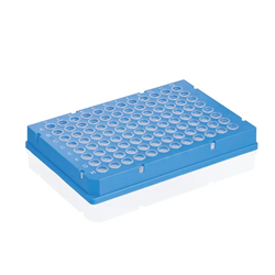 PCR Plate, 96-Well, 0.15mL, Rigid, PC/PP, Low Prof, Blue, Trans. Well, Skrtd, BIO-CERT® PCR / PK 50