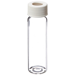 40mL Clear Vial,  24-414mm Open Top White PP Closure,  .100" PTFE/Silicone Septa / PK 100