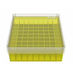 Freezer Box PP Yellow for 1.5, 2.0ml Cryo Tubes 52mm H 81 well