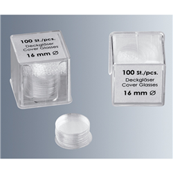 Cover glasses No. 1.5, 18mm dia. / Pk 1,000 (10 x 100 pcs. two-part plastic box)