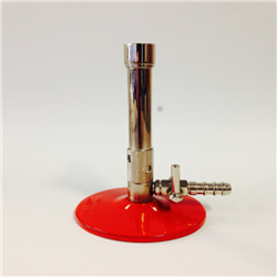 Bunsen burner 18mm OD., 135mm, flame retention collar, air reg., LPG gas inlet tube & stopcock/ EA