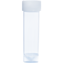 Tube 25 ml, 90 x 25 mm, flat/conical base, PP, with assembled white cap / PK 500