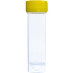 Tube 25 ml, 90 x 25 mm, flat/conical base, PP, with assembled yellow cap, sterile / PK 500