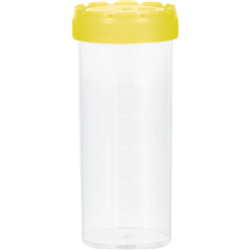 Container 120 ml, 105 x 44mm, flat base, PP, with graduation, with PE cap, STERILE /PK 250