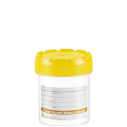 Container 70ml assembled with yellow screw cap Labelled SARSTEDT / PK 500