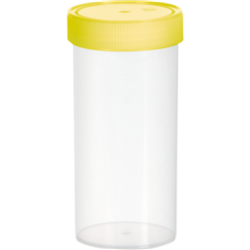 Container 500ml, Cup w screw cap, 150x70mm, flat base, PP, moulded grad., PE cap, sterile / PK80