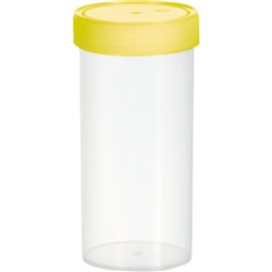 Container 500ml, Cup w screw cap, 150x70mm, flat base, PP, moulded grad., PE cap, sterile / PK120