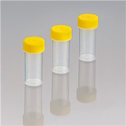 Container 28ml PP Sterile (Gamma) Flat Bottom Yellow Screw Cap Unlabelled / PK 1000